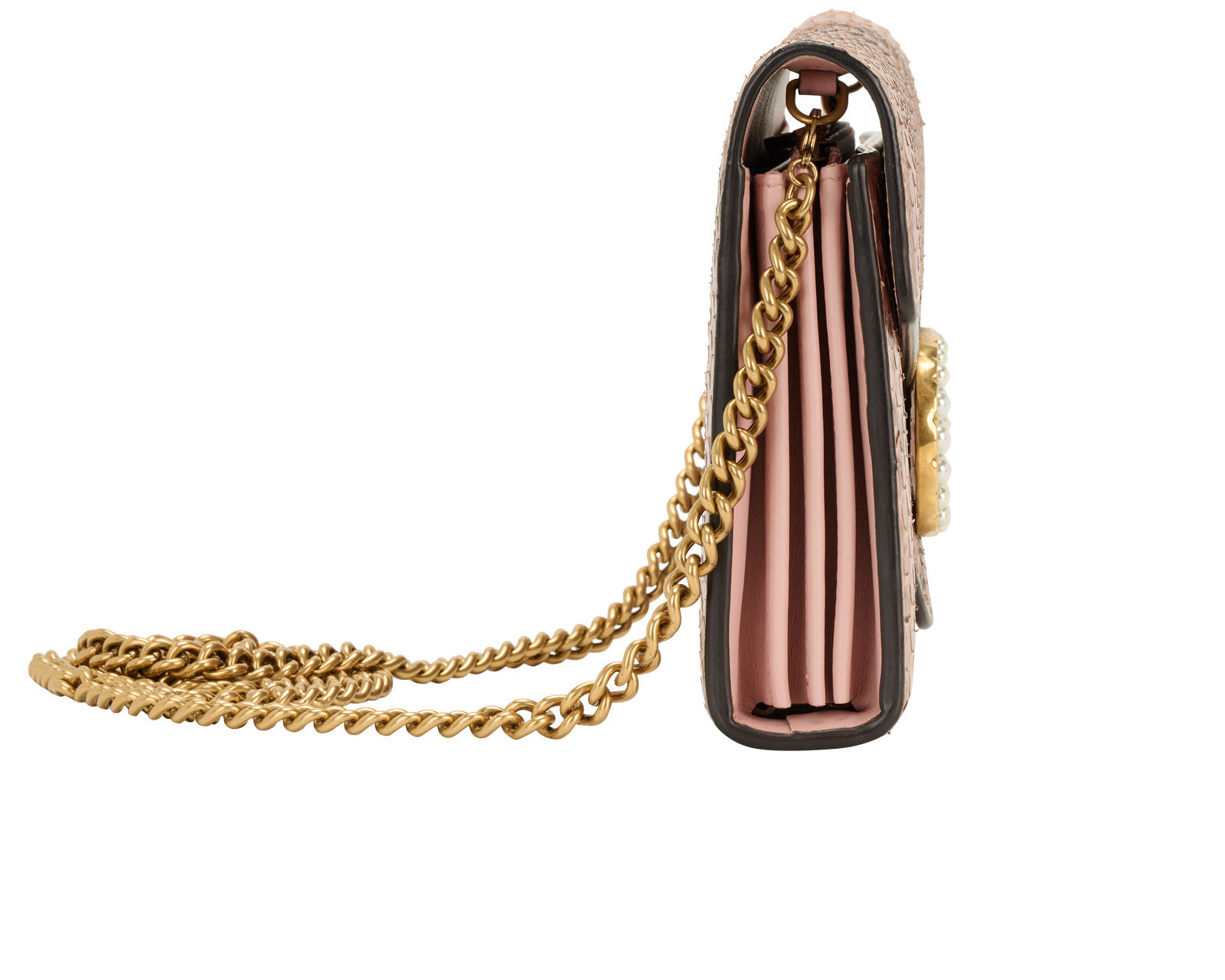 Marmont Wallet on Chain, &pound;950, Handbags, Pink, Python, Side view